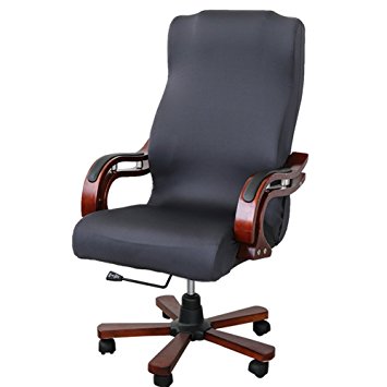 Deisy Dee Slipcovers Cloth Universal Computer Office Rotating Stretch Polyester Desk Chair Cover C062 (dark grey)