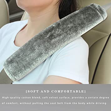 Soft Faux Sheepskin Seat Belt Shoulder Pad for a More Comfortable Driving, Compatible with Adults Youth Kids - Car, Truck, SUV, Airplane,Carmera Backpack Straps 2 Packs Light Gray