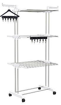 Synergy - Heavy Duty Stainless Steel Double Pole Foldable Cloth Dryer Stands/Clothes Drying Stand with EZEE Cloth Clipper Combo (SY-CS21-COMBO)