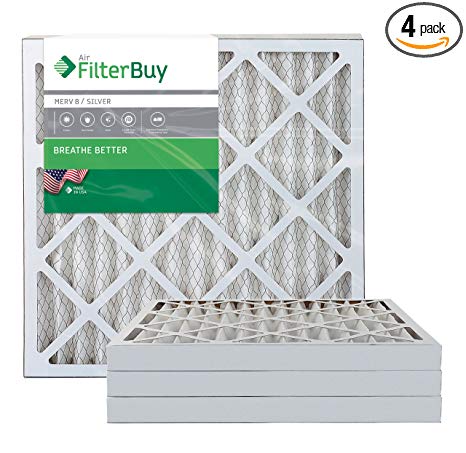 FilterBuy 18x20x2 MERV 8 Pleated AC Furnace Air Filter, (Pack of 4 Filters), 18x20x2 – Silver