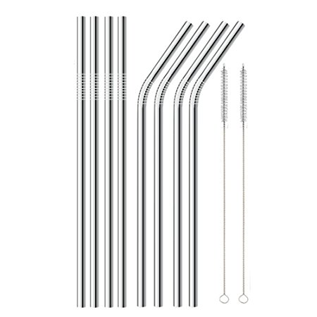 FDA-Approved Stainless Steel Straws Set of 8, Alotpower Ultra Long 10.5'' Drinking Metal Straws For 20 30oz Stainless Tumblers Rumblers Cold Beverage (4 Straight   4 Bent   2 Brushes)