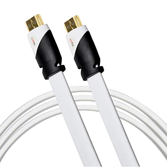 Jumbl Flat HDMI Cable 35 Feet High-Speed Supports 3D Resolution Ethernet 1080P Audio Return, Connect HDTV to Satellite Box Home Theater Components Video Game System and Other HDMI conncters - White