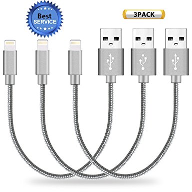 SGIN iPhone Cable, 3Pack 8 inches Short Nylon Braided Cord Lightning Cable Certified to USB Charging Charger for iPhone 7,7 Plus,6S,6,SE,5S,5,iPad,iPod Nano 7 - Grey