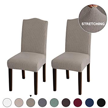 Turquoize Stretch Dining Chair Slipcovers Jacquard Removable Washable Kitchen Parson Chair Protector Cover Seat Slipcover for Hotel,Dining Room,Ceremony,Banquet Wedding Party Set of 2, Taupe