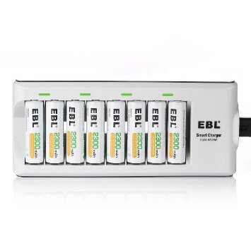 EBL 8 Bay Smart AA AAA Battery Charger and 8 pieces 2300mAh Ni-MH AA Rechargeable Batteries