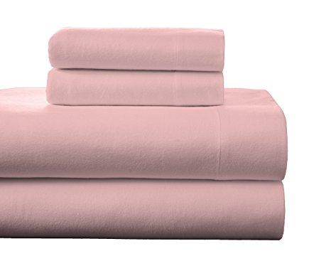 Pointehaven Flannel Deep Pocket Sheet Set with Oversized Flat Sheet, Queen, Rose Quartz