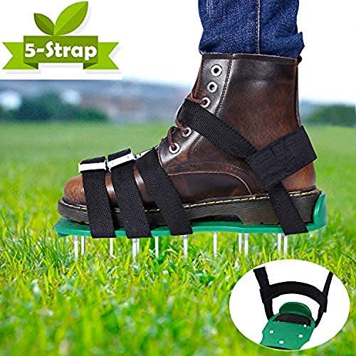 EEIEER Lawn Aerator Shoes Lawn Aerating Shoes Lawn Aerator Sandals Lawn Aerator Scarifier Lawn Scarifier Lawn Aerator Spike Lawn Aeration Shoes with 5 Straps for Your Lawn or Yard