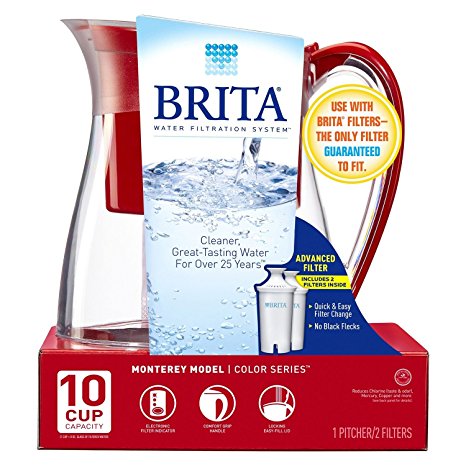 Brita Monterey Water Filter Pitcher, 10 Cup, 2 Filters (Red)