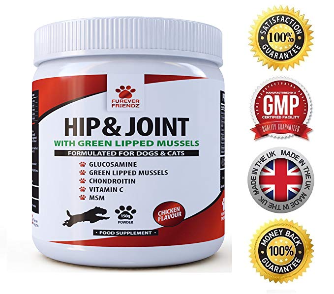Advanced Hip and Joint Support for Dogs - Glucosamine, Chondroitin, MSM & Green Lipped Mussel & Vitamin C - Canine 150g Chicken Flavoured Powder - Chewable Supplements • Furever Friendz
