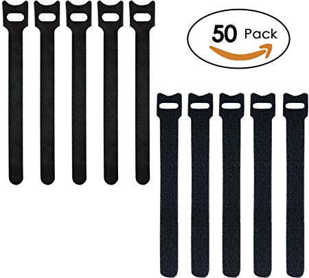 DierCosy 50Pcs Fastening Cable Ties Cord Management Organizer Reusable Hook Cable Straps (Black)