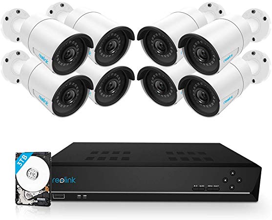 Reolink 16CH 5MP PoE Home Security Camera System, 8 x Wired 5MP Outdoor PoE IP Cameras, 5MP 16 Channel NVR Security System w/ 3TB HDD for 7/24 Recording Super HD RLK16-410B8-5MP
