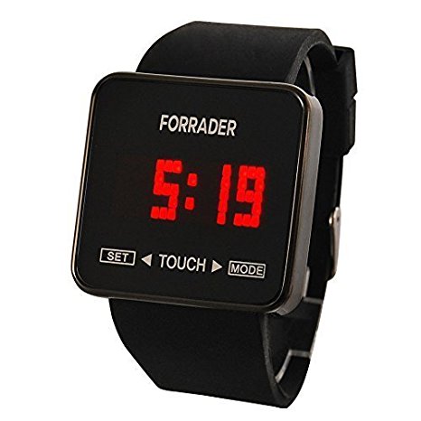 Forrader 0950 Digital LED Touch Screen Waterproof Wristwatch Unisex Women Men Boys Girls Watch, Black