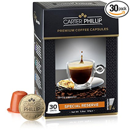 Nespresso Compatible Capsules - 30 Count - Premium Medium Roast Espresso by Carter Phillip Fine Coffee - Fit Nespresso Original Line Machines - Delicious Alternative to Nespresso Pods