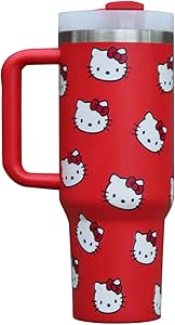 Insulated Tumbler, 40 oz Tumbler with Handle and Straw Lid, Stainless Steel Vacuum Insulated Tumbler with Lid and Straw for Water, Iced Tea or Coffee, Red Kitty (Red), gswry42dge2