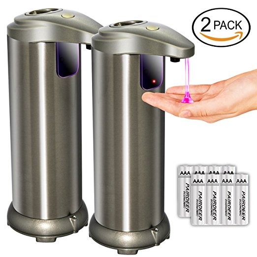 Automatic Soap Dispenser, LOVIN PRODUCT Auto Sensor Touchless Soap Dispenser with Brushed Stainless-Steel, Fingerprint Resistant Coating, and Waterproof Base Perfect for use in Bathrooms. (2 PACK)