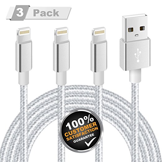 MITE Lightning Cable, 3Pack 6FT iphone Charger cable [Nylon Braided] Certified to iPhone X/8/7 Plus/6 Plus/6s, iPad Air 2/Pro and More(Silver Gray)