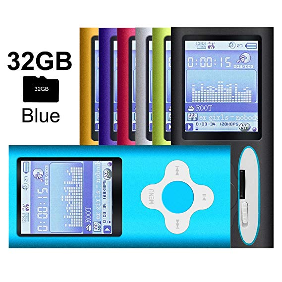 G.G.Martinsen MP3/MP4 Player with a 32GB Micro SD Card, Mini USB Port 1.8 LCD, Digital Music Player, Media Player, MP3 Player, MP4 Player, Support Photo Viewer- Blue
