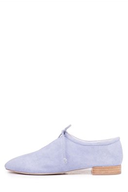 Jeffrey Campbell Prieto-2 Light Blue Suede Tied V Cut Flat Stacked Heel Shoes