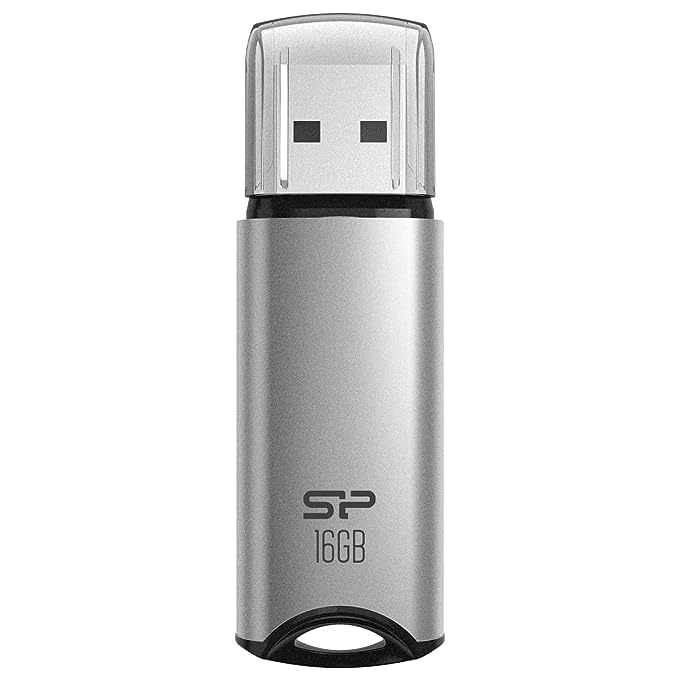 Silicon Power 16GB USB 3.0 Flash Drive, Aluminum Casing Built-in Strap Hole, USB 3.2 Gen 1 USB 2.0 Thumb Drive Pen Drive Memory Stick, Silver, Marvel M02 Series