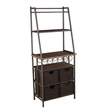 Furniture HotSpot Industrial Bakers Rack with Wine Storage