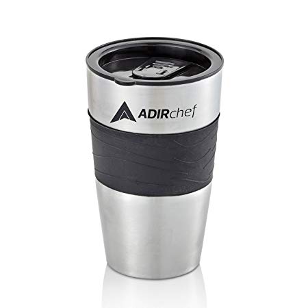 AdirChef 15 oz. Travel Mug, Black/Stainless Steel For Grab N' Go Personal Coffee Maker