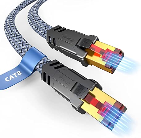 Snowkids Cat 8 Ethernet Cable 65 FT, High Speed 40Gbps,2000Mhz Braided High Duty LAN Cable,Gold Plated RJ45 Connector,S/FTP Shielded Indoor Flat 26AWG Network Cable for Modem/Router/PS3/4/5/Gaming/PC