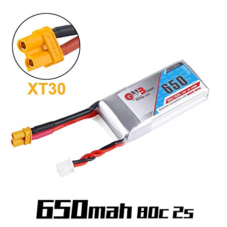 GNB 650mAh LiPo Battery 2S 7.4V 80C XT30 Plug Connector Rechargeable Battery for FPV Racing Drone RC Quadcopter Airplane