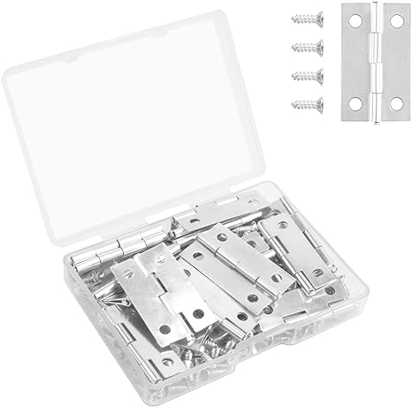 VIPMOON 30 Pcs Small Jewelry Box Hinges, 29 x 17mm Silver Hinges for Wooden Box Crafts Picture Frame Dollhouse, 7mm Small Screws with Portable Storage Box, Small Size Home Hardware