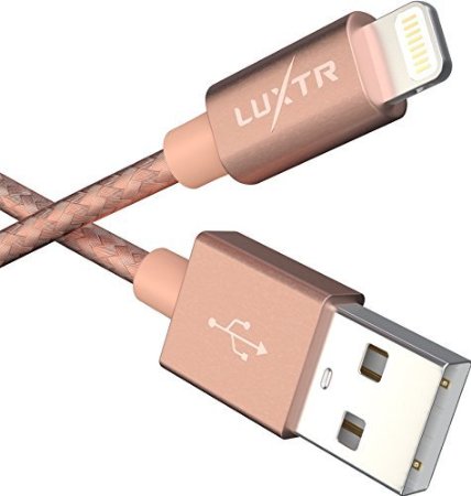 Luxtr Tough Armor Aluminum and Nylon design iPhone Charger for all Devices 6.5 feet - Rose Gold