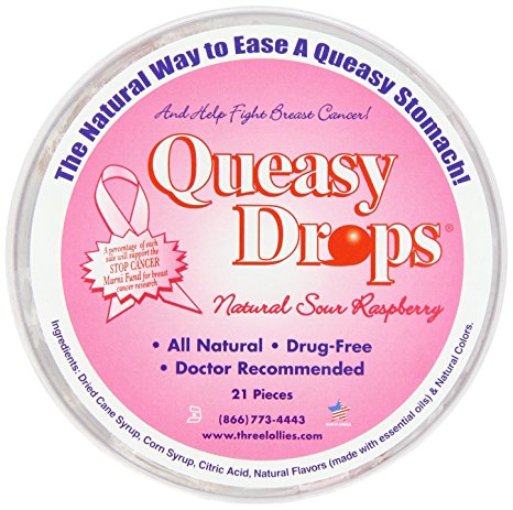Three Lollies Queasy Drops Pink Supporting Breast Cancer Awareness, 21 Count