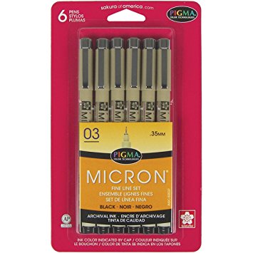 Sakura Pigma 50037 Micron Blister Card Ink Pen Set, Black, 03 6CT