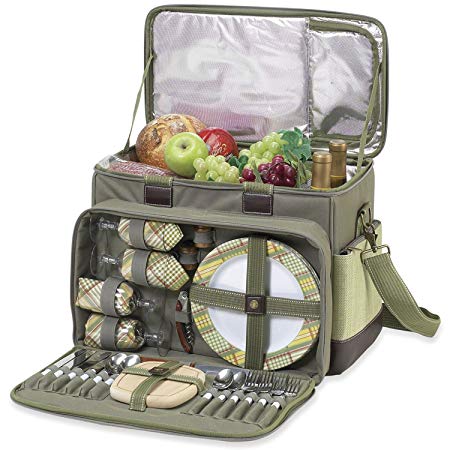Picnic at Ascot- Ultimate Insulated Picnic Cooler with Service for 4 - Olive