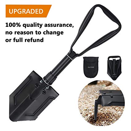 FRUITEAM Folding Shovel Snow Shovel Includes Carrying Pouch with Loop for Camping, Gardening, Snow Removal, and SUV Emergencies, Entrenching Trowel Tool, 1 Year Warranty
