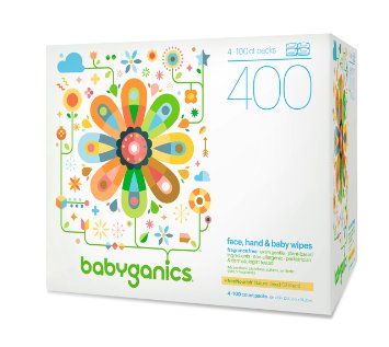 Babyganics Face Hand and Baby Wipes Fragrance Free 400 Count Contains Four 100-Count Packs
