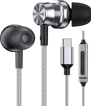 USB C Headphones for Samsung S23 S22 S21 S20 A53 A54 USB C Earphones with Microphone Bass Stereo Noise Isolating in-Ear Headphones Wired Type C Earphones for iPhone 15 Pro Max iPad Pro Air 5 4 Pixel 8
