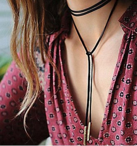 Mareine Gothic Long Black Velvet Pu Leather Chain Necklace Stretch Tattoo Choker Elastic Tassel Necklaces