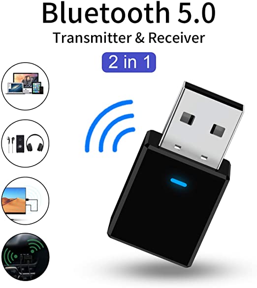 TSV Bluetooth Adapter,Mini Bluetooth 5.0 Transmitter Receiver with 3.5mm,Bluetooth 5.0 Dongle,Digital Audio for PC/Home/Headphones/TV/Car