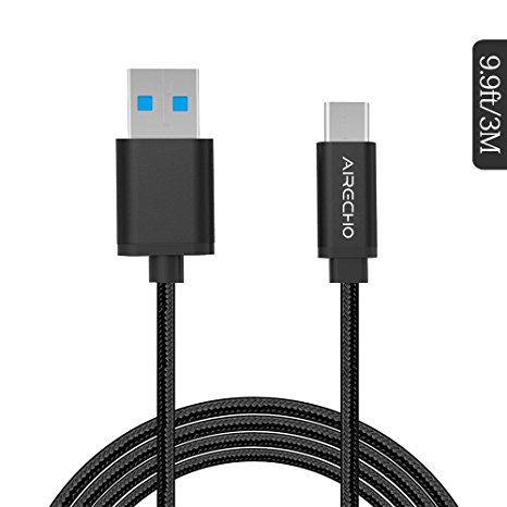 USB Type C Cable, Airecho USB C to USB A 3.0 ( 9.9ft / 3m) Nylon Braided Fast Charging Sync Cable for Google Pixel, LG G6 V20 G5, Nintendo Switch, Samsung Galaxy S8 Plus, New Macbook More - Black