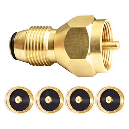 Joyway Propane Tank Refill Adapter with 4 Propane Bottle Caps Universal for All 1 lb Propane Tank Small Cylinders - Safest Tank Fill Attachment and Solid Brass Regulator Valve Accessory