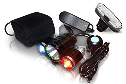 PS1200v2 Front & Rear Police Bike Light Set: 1200 Lumens - Rechargeable 18hr Max - Water Proof - 5 Modes - Red / Blue Strobe LED - Real Police Patrol Lights For Bicycles