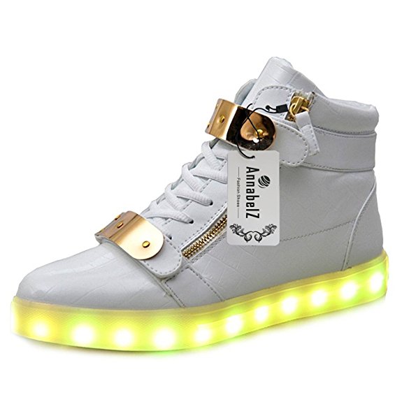 AnnabelZ LED Shoes High Top Men Women Light Up Shoes USB Charging Metal Velcro Flashing Sneakers