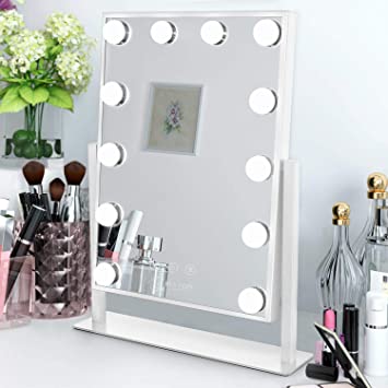 BESTOPE Hollywood Mirror with Lights Large Lighted Vanity Makeup Mirror, 3 Colors Lighting Mode Smart Touch Control with 12 pcs Dimmable Led Bulbs Detachable 10X Magnification 360°Rotation