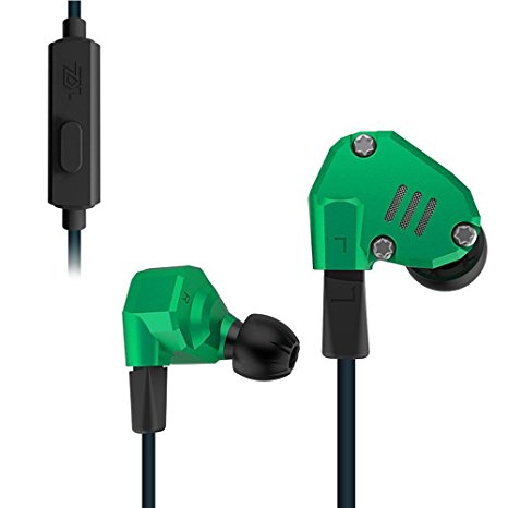 KZ ZS6 Quad Driver High Fidelity Extra Bass Hifi In Ear Earphone Detachable Cable (Green With Mic)