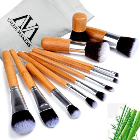 VALUE MAKERS 11pcs Makeup Brush Set - Natural Makeup Brushes - Cosmetics Tools - Bamboo Handles Makeup Brushes Set - Soft Make up Brush Set - Eco-friendly Make Up Brush Kit - Make up Brushes (11Pcs Bamboo)