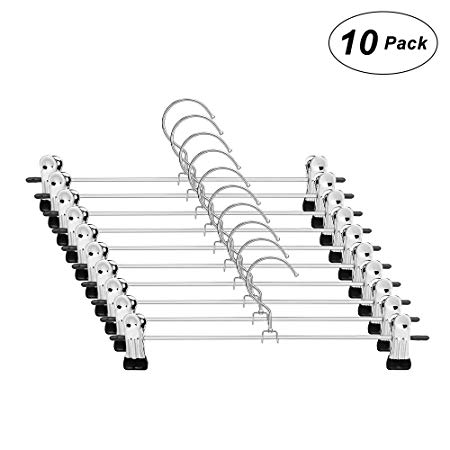 moopok Pants Hangers Skirt Hangers with Clips 10 Pack Metal Trouser Clip Hangers for Space Saving, Ultra Thin Rust Resistant Hangers for Skirts, Pants, Slacks, Jeans, and More