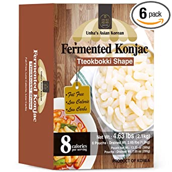 Korean Fermented Konjac Shirataki, Rice Cake Tteokbokki Shaped, Low Calorie, Gluten Free, Fat Free, Keto Friendly, Low Carbs, Healthy Diet 42.32 Oz (1200 g) Pack of 6