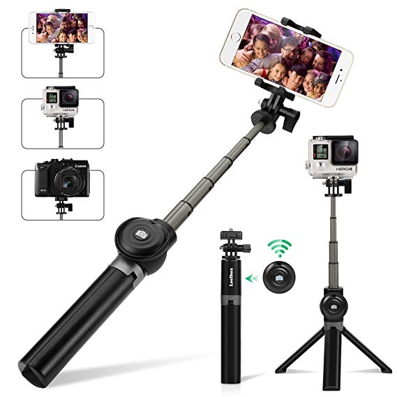 Selfie Stick Tripod, Leelbox Bluetooth Selfie Stick with Tripod and Detachable Wireless Remote, Extendable Monopod Stand Holder Universal for Digital Camera and Android iOS Mobile Smart Phone