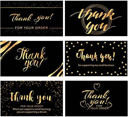 120 Mini Thank You for Your Order Business Cards Shopping Purchase Thanks Greeting Cards to Customer Appreciation Cards for Small Business Owners, 3.5 x 2 Inch (Black and Gold Theme)