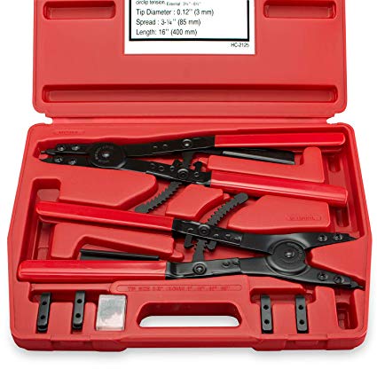 Neiko 02130A Heavy Duty 16" Snap Ring Plier Set, 2 Piece, External and Internal Pliers, Straight, 45°, 90° Tips