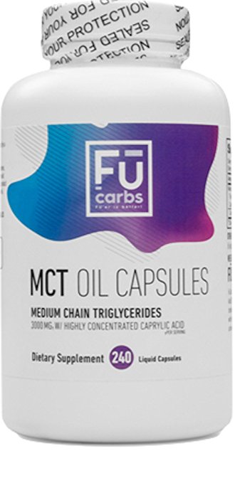 FŪ Carbs MCT Oil Capsules - 240 count, 3000 mg per serving healthy fat supplement to stimulate ketosis, with c8 and c10 medium chain triglycerides. Quality/convenience for the ketogenic, keto diet.